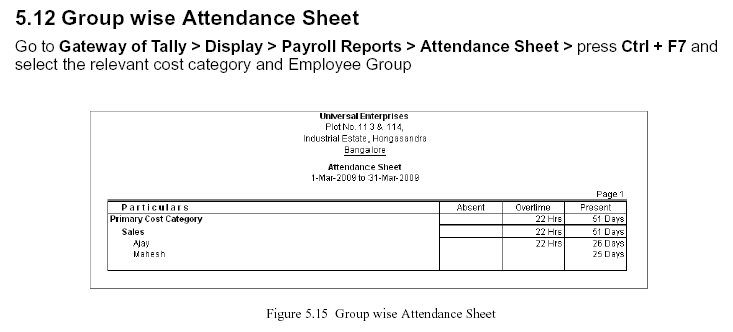 ' Groupwise Attendance Sheet' Report @ Tally.ERP 9